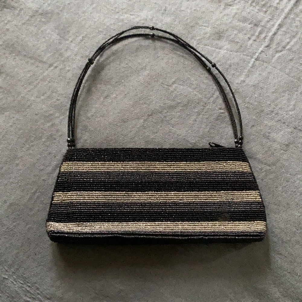Evening bag ,Black and Silver beads. - Picture 2 of 7
